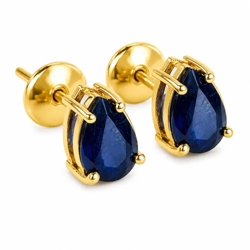 Brinco Gota 6 x 4 mm com Safira em Ouro 18K