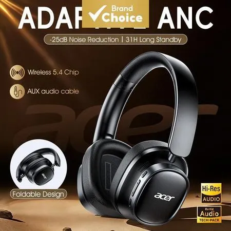 Fones de Ouvido Acer Ohr633 Novo Bluetooth sem Fio Montado na Cabeça com Qualidade de Som Estéreo Hifi Anc Call Redução 