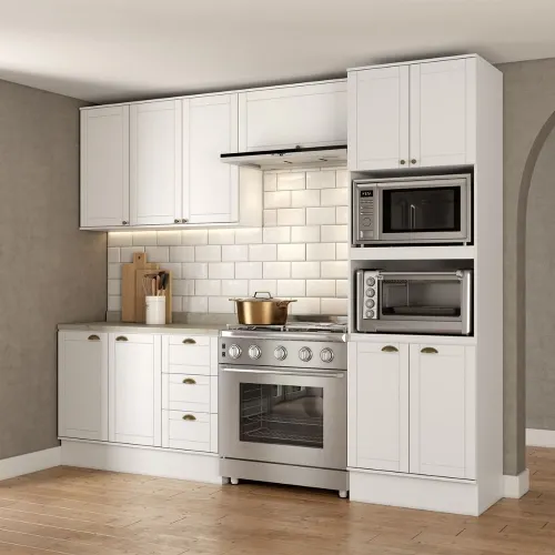 Armário de Cozinha Completa com Balcão Milla Charm Prime Carraro Branco