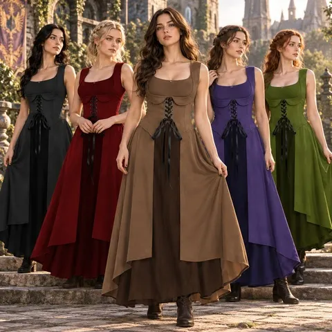 Vestido longo para cosplay, fantasia europeia e americana, ideal para o Halloween, com tema medieval e renascentista, para uso em apresentações teatrais, para mulheres.