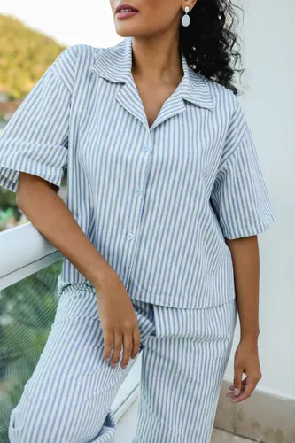 Camisa Pijama Feminina Cropped Listrado Mykonos