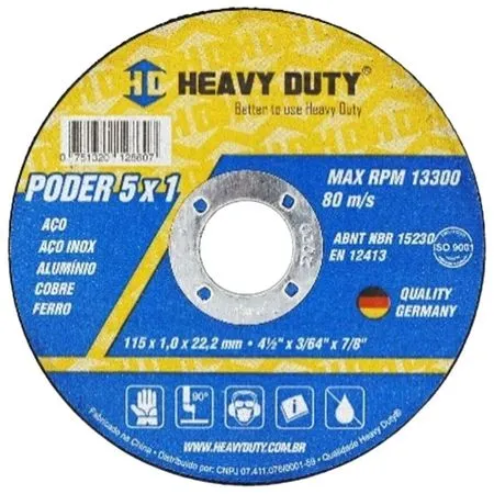 Disco de Corte 5x1 4.1/2" 115x1,0x22,2mm 138659 Heavy Duty