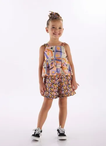Conjunto Borboleta Infantil com Blusa e Short Off White