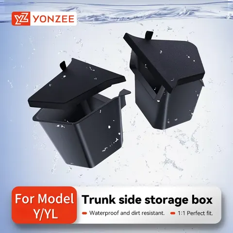 Caixa Organizadora de Armazenamento Lateral Esquerda e Direita para Porta-Malas de Carro YZ para Tesla Model Y/YL Juniper 2025-2026 com Tapete Flocado