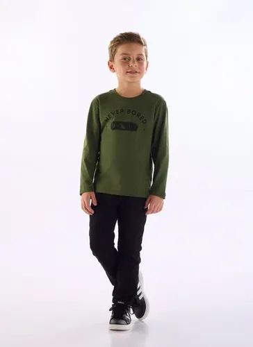 Camiseta de manga longa com estampa frontal divertida Verde