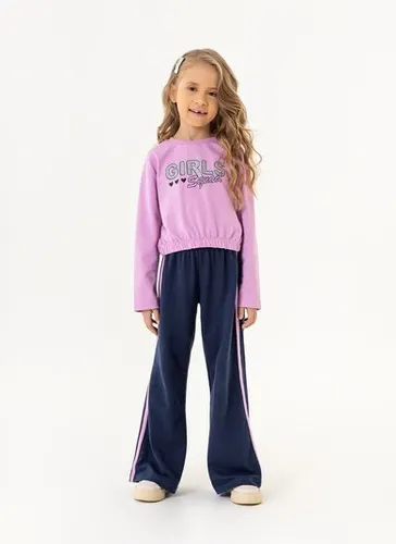 Conjunto Blusão Cropped e Calça Infantil Menina (Roxo) Guloseima