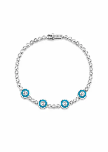 Pulseira Prata Riviera com 3 Círculos Azuis e 73 Zircônias