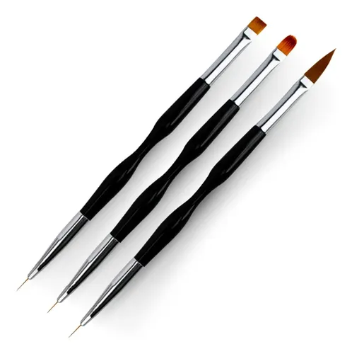 Kit 3 Pincéis 2 Pontas Unhas Gel Acrigel Decoração Nail Art Manicure Acabamento Profissional Ponta Dupla