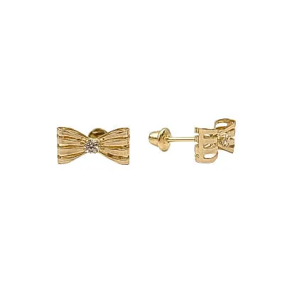 Brinco Laço com Pedra Zircônia em Ouro 18K