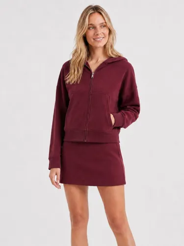 Jaqueta Moletom feminina Cropped Flow Aveloz com zíper e Capuz Bordô
