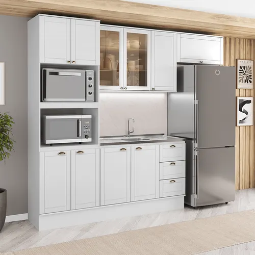 Armário de Cozinha Completa com Balcão Milla Meadow Carraro Branco