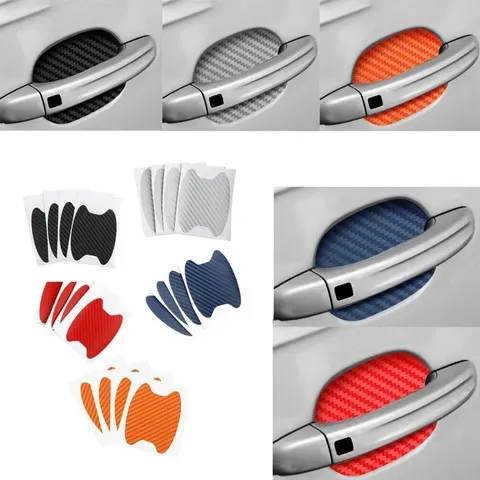 Película protetora para maçaneta do carro, Fibra de Carbono Adesivos, Capas Resistentes a Riscos, Acessórios Exterior, 4 PCs