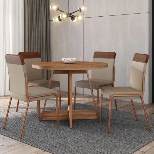 Conjunto Sala de Jantar 4 Cadeiras Deli Carraro Nogal Rosê