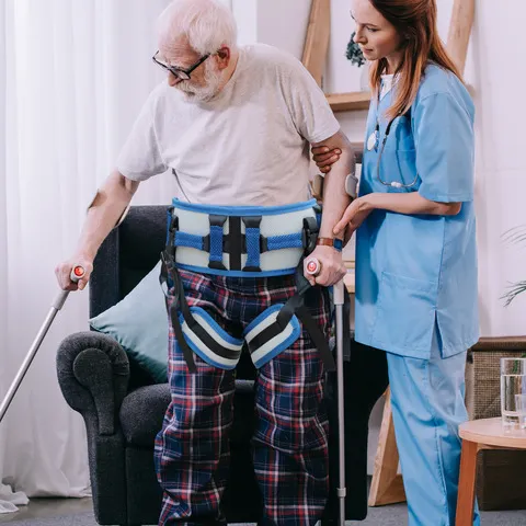 Cinto de apoio para reabilitação de idosos, alça de transferência para auxiliar na locomoção, cinta para caminhada, ferramenta para treino de movimentos em pé, indicada para pacientes com hemiplegia pós-ictus.