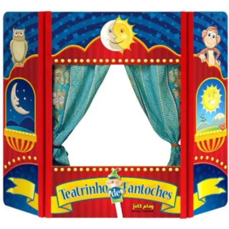 Teatro de Fantoches Colorido Infantil Grande para Usar Sobre a Mesa Brinquedo de Madeira 99x65cm