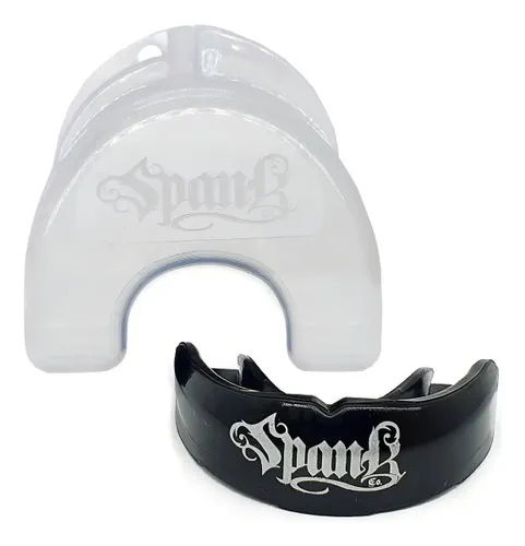 Spank Protetor Bucal Profissional Preto Moldável com Estojo Treino Boxe Muaythai Jiu-jitsu MMA Kickboxing Futebol Basquete Bruxismo Esporte de Contato