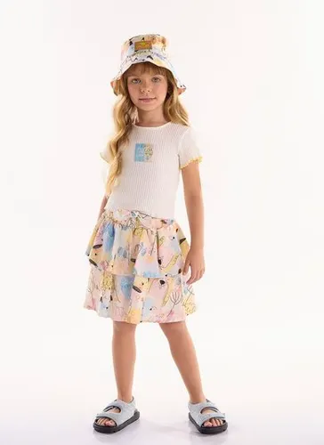 Conjunto Infantil com Cropped e Saia Aumigo Off White
