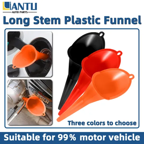 Funil de Plástico de Haste Longa 1PC 3 Cores Premium Reforçado Resistente ao Desgaste Portátil Acessórios para Enchimento de Líquidos de Motor Automotivo