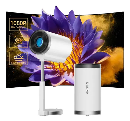 Projetor Basike Inteligente Telescópico com Wi-Fi e Bluetooth, Full HD 4K para Cinema e Jogos