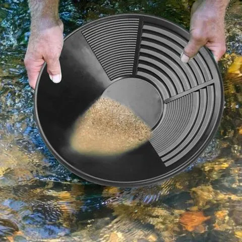 Venda quente panela de ouro portátil panela de triagem de areia de ouro preto redondo abs resistente panela de ondulação de ouro para prospecção de ouro pan de ouro