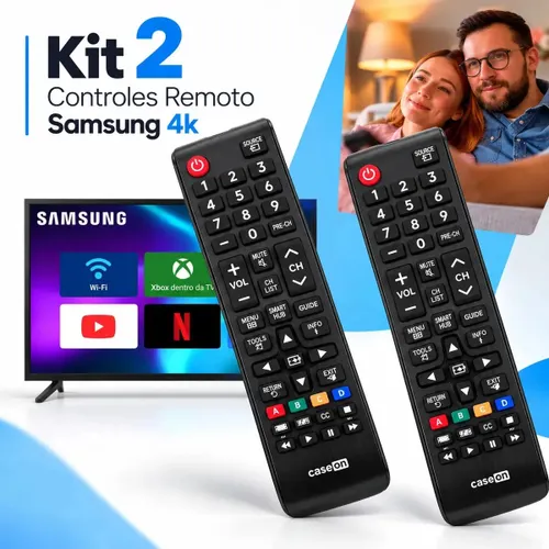 Kit 2 Controles Remoto para Tv Samsung Smart Hub 4k Lcd Led Plasma