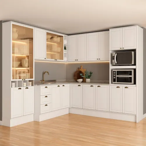 Armário de Cozinha Completa com Balcão Milla Aura One Carraro Branco