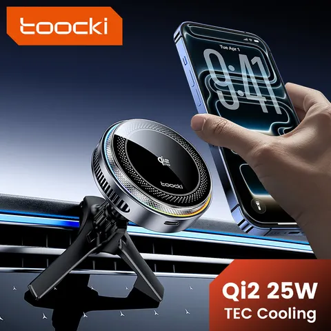 Carregador sem Fio Magnético Toocki Qi2.2 25W com Suporte para Celular e Resfriamento TEC para iPhone 17 16 15 Samsung S26 S25 para Carregador Magsafe