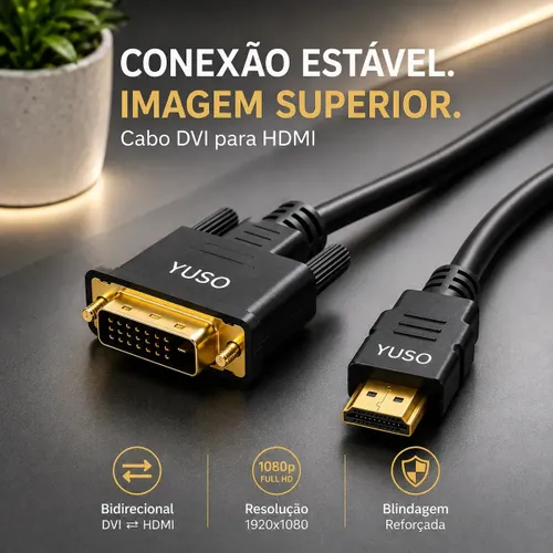 Cabo Hdmi para Dvi 1,8 Metros 24+1 Bidirecional Full Hd Banhado a Ouro Blindado Dual Link Monitor Notebook Pc Tv Games Hdmi Macho X Dvi Macho - Yuso