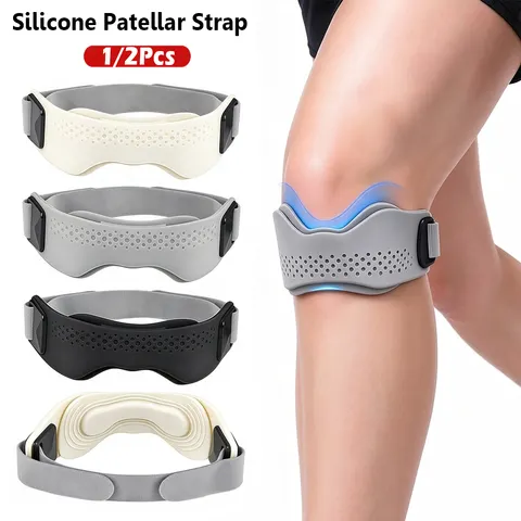 1/2 unidades de faixa de suporte para o tendão patelar em silicone, com ajuste, para joelhos, para homens e mulheres, ideal para desportos, corrida, ténis e para quem sofre de joelhos doloridos devido a saltos.