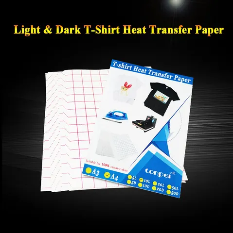 10 folhas de papel de transferência de calor a jato de tinta, camiseta de algodão a4, papel de transferência preto escuro, papel branco claro para tecido 100% algodão