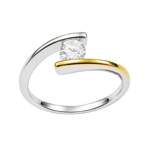 Anel Liso com Zircônia 6 mm em Prata 925 e Prata Banhada a Ouro