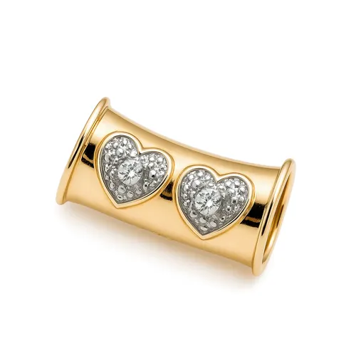 Pingente Separador 1,2 cm com 2 Corações e 2 Zircônias em Ouro 18K