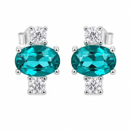 Brinco Oval 6 mm com Zircônia Esmeralda e 2 Zircônias em Prata 925