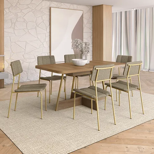 Conjunto Sala de Jantar 6 Cadeiras Los Angeles Carraro Carvalho Dourado