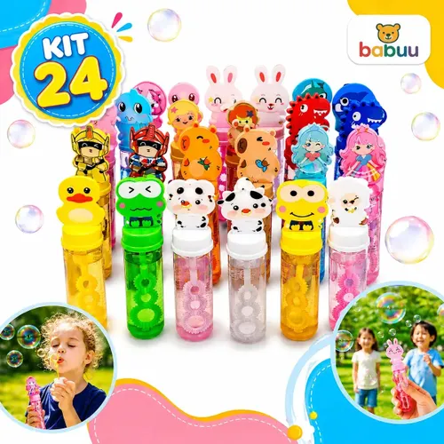 Kit 24 Bolha de Sabão Bolhinha Lembrancinha Aniversário Fazedor de Bolhas de Sabão Lança Bolha Gigante Criança Infantil Kit Brinquedos Atacado Babuu Brinquedos Educativos