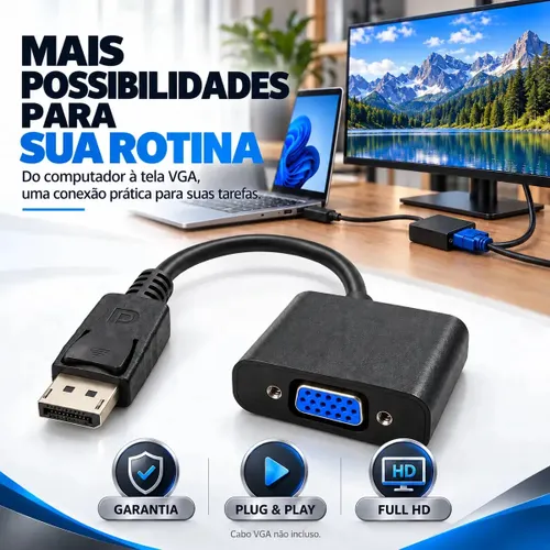 Adaptador DisplayPort para VGA de Vídeo Full HD 1080p 60Hz – Eletric Teck