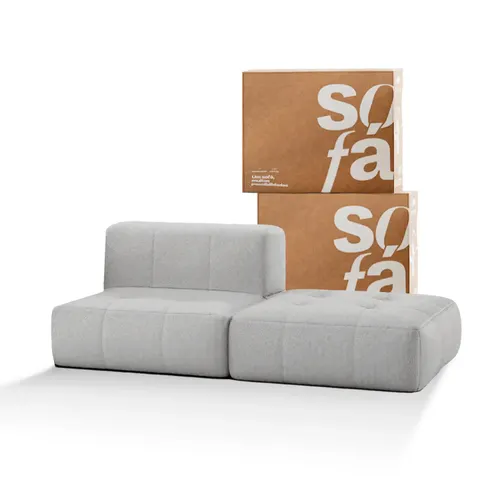 Sofá na Caixa modular 1 lugar poltrona com chaise em Boucle - Cinza