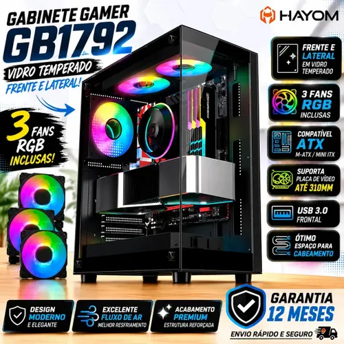 Gabinete Gamer Mid Tower Rgb Atx em Vidro Temperado Gb1792