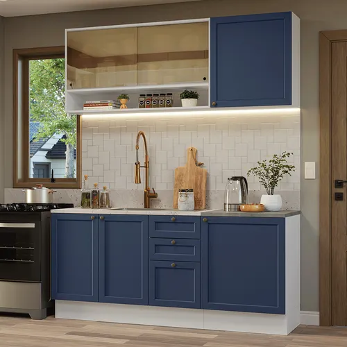 Armário de Cozinha Compacta 180 cm Branco/Azul Vik Madesa 04