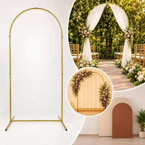 Arco Romano Painel Desmontável Ferro Dourado 2x1m Decoração Tecido Flores Voil Ornamentos Festa Casamento Aniversário