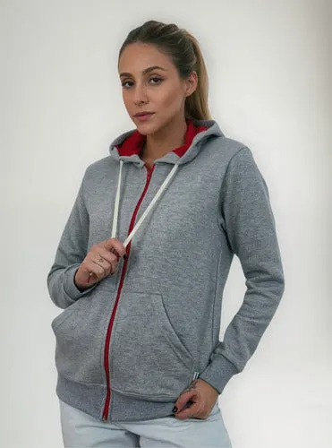Moletom Aveloz Zíper Duo Color Cinza e Vermelho