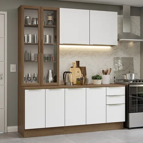 Armário de Cozinha Compacta 190cm Rustic/Branco Veludo Lux Madesa 02