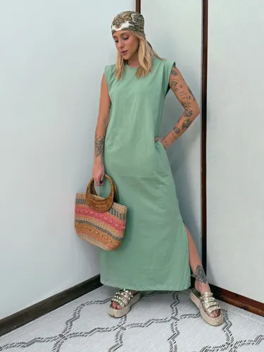 Vestido Longo Muscle Tee em Algodão com Bolso Aveloz Verde