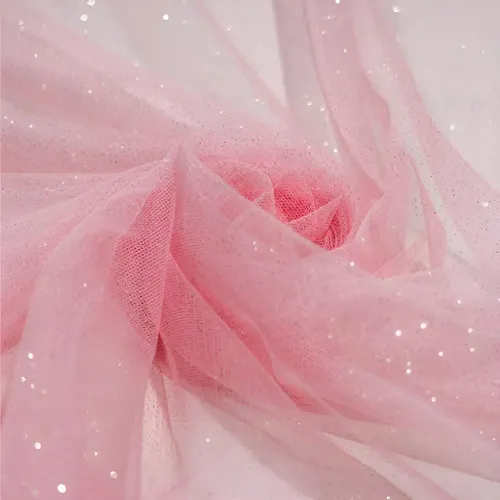 Tecido Tule com Glitter Rosa Claro 10 Metros - Brilho Cristal para Vestidos