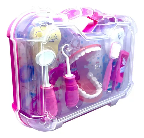 Brinquedo Infantil Maleta Grande Dentista com Boca Pakitoys Cor Rosa