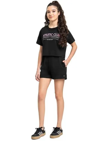 Conjunto Juvenil com Blusa Athletic Club e Short (Preto) Gloss