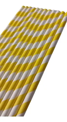 Canudo Biodegradavel de Papel Colorido Suco Agua Refri C/100 Cor Branco e Amarelo