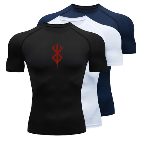 Camisa de compressão masculina de secagem rápida, camisa esportiva de verão, manga curta, segunda pele, academia, treino, fitness, corrida, camiseta masculina