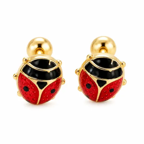 Brinco Joaninha Esmaltada 6 mm em Ouro 18K