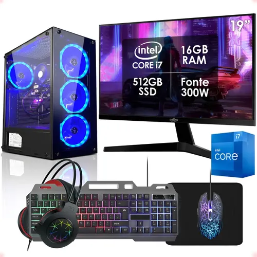 Computador Gamer Intel Core i7 16GB SSD 512GB Monitor 19" Kit Strong Tech